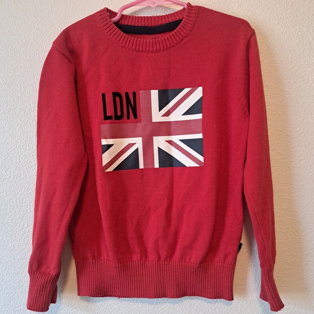 Pepe Jeans London Nelson Kids Red Union Jack Cotton Knit Sweater Size 6 PB701042